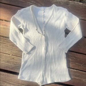 Zara White Button-Up Waffle Onesie